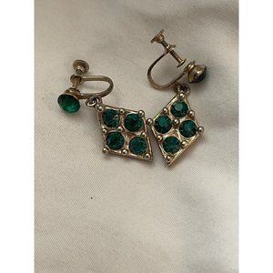 Vintage/Antique Silver Tone Rhinestone Diamond Shape Dangle Clip-on Earrings